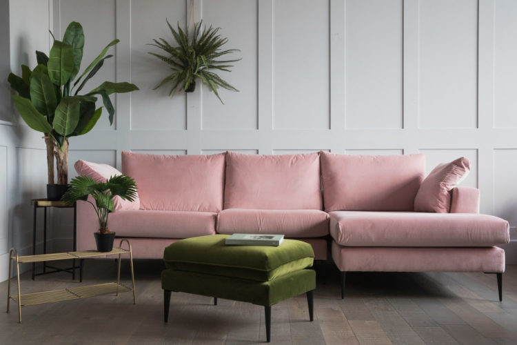 pink velvet sofa from rose & grey
