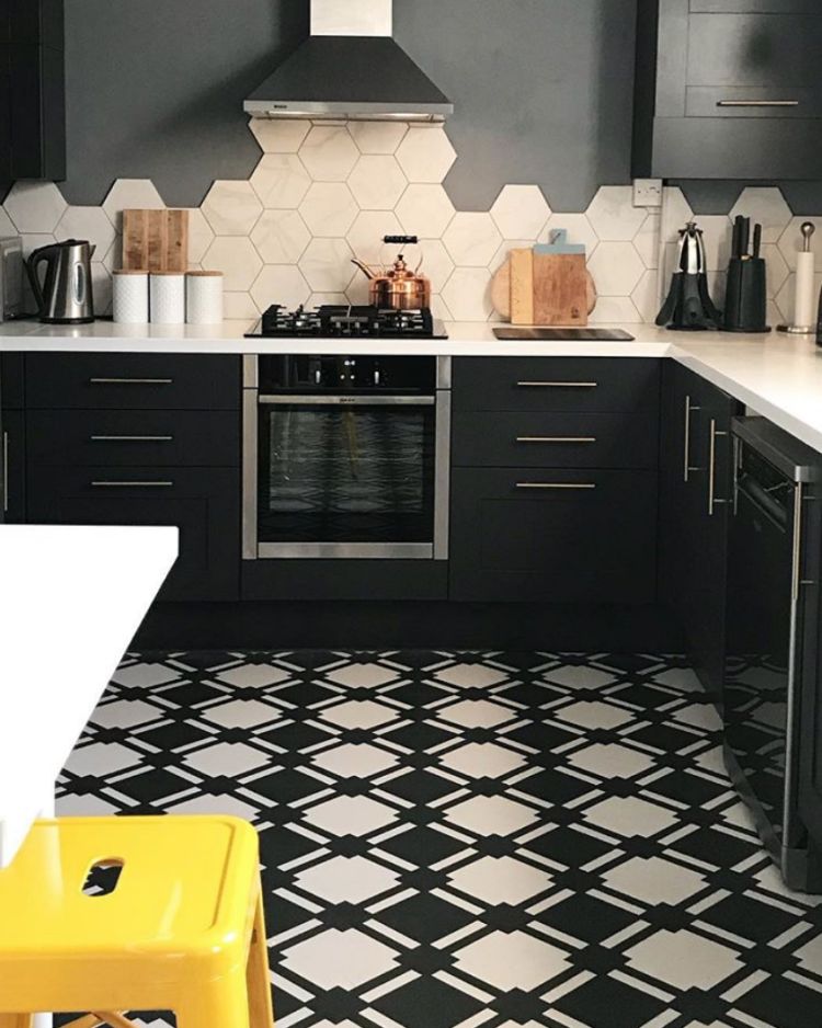 patterned kitchen floor by Love Chic Living