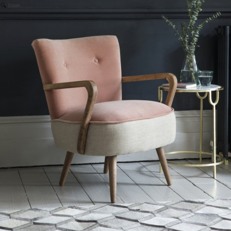 pink velvet and linen chair from atkin and thyme