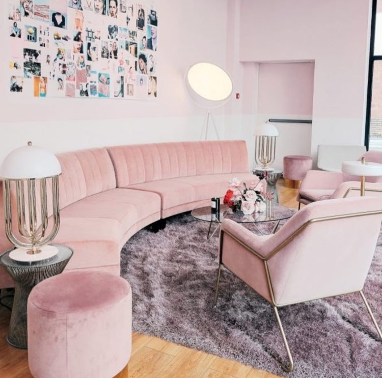 blush cotton velvet chair £599 from made.com featuredin Glossier's pop up space
