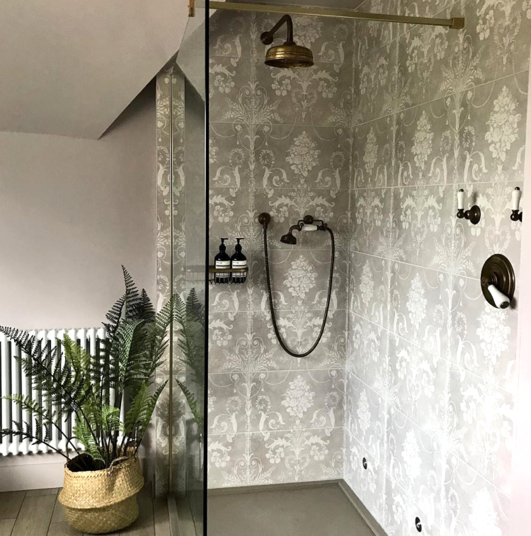patterned tiles in shower by fiona duke interiors