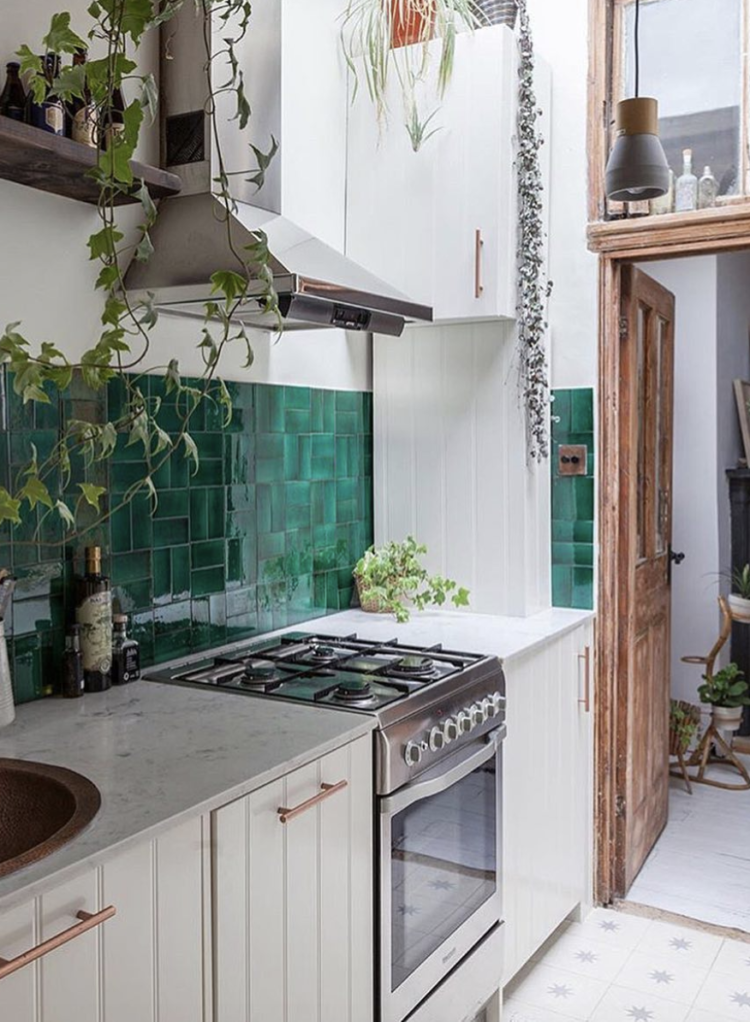 green tiled kitchen by Emilie Fournet Interiors via The Interior Design Collecdtive
