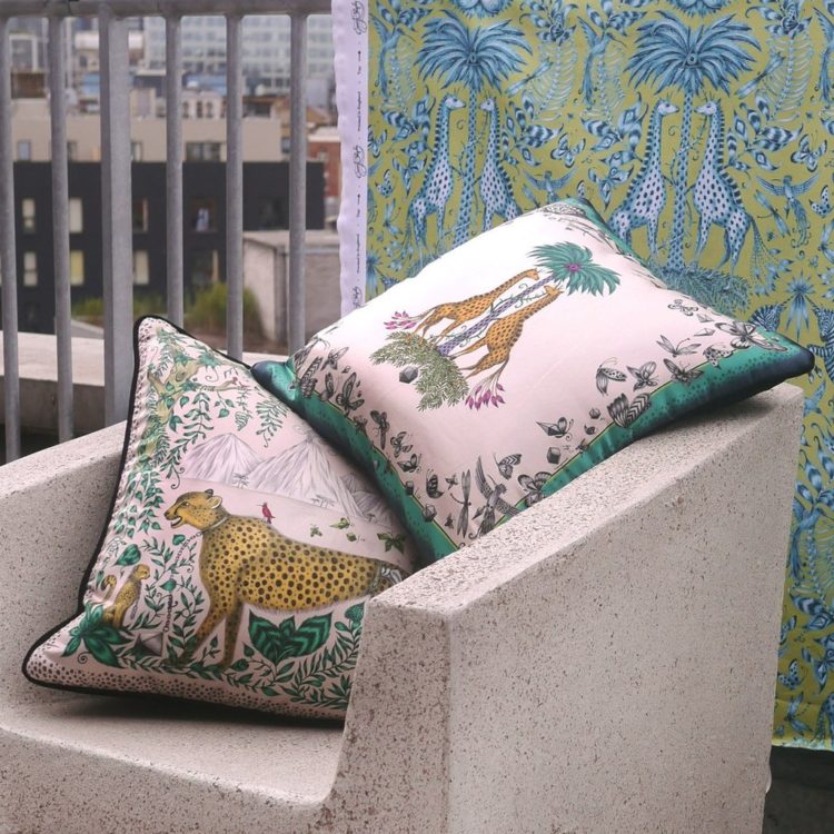 the giraffe cushion by Emma J Shipley that led to a collaboration with Clarke and Clarke