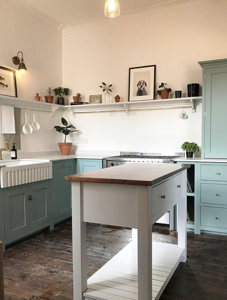 blue modern rustic kitchen by @a_prettier_interior