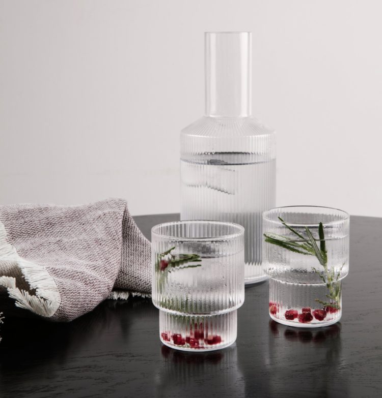 short ripple glasses and carafe from ferm living