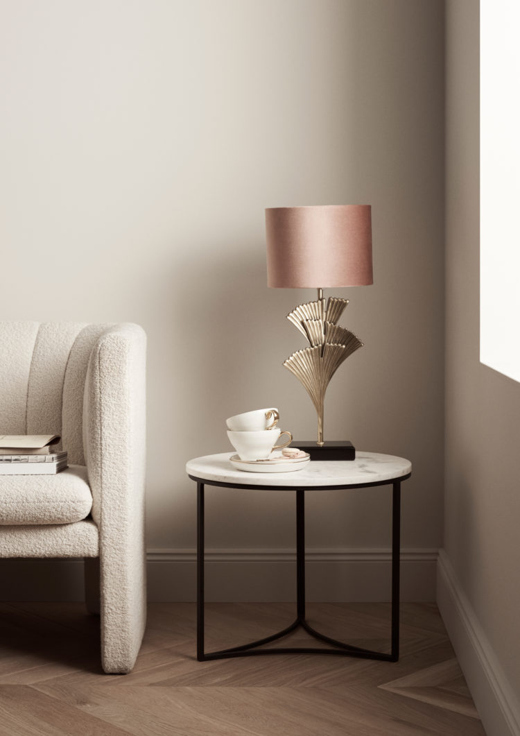 velvet lamp shade and brass lamp from H&M