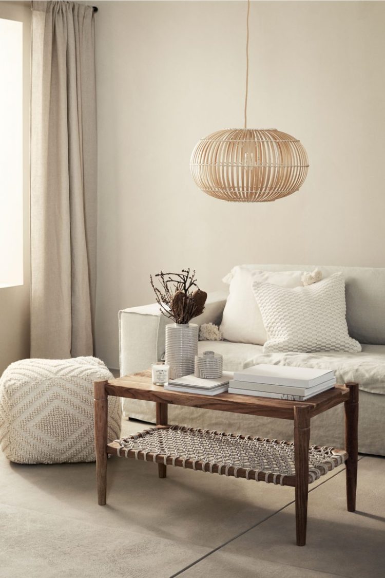 H&M pendant lamp, floor cushion and table