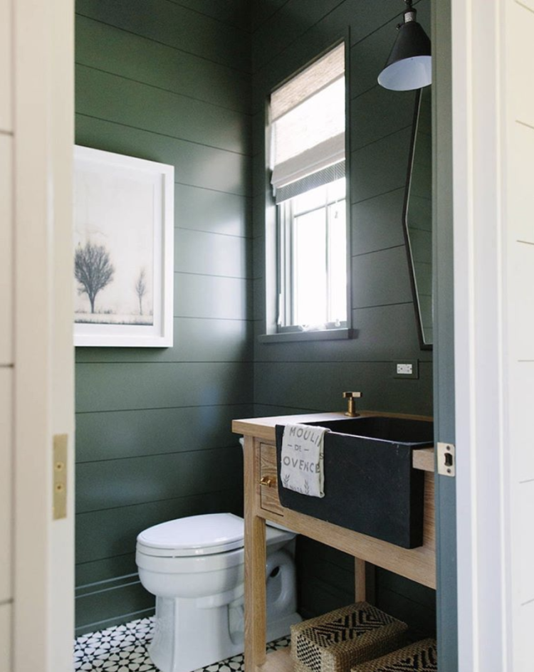 green shiplap bathroom design by kate marker interiors image by @stofferphotographyinteriors