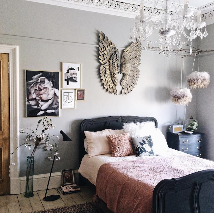 pink and grey bedroom by Fiona of @around_houses
