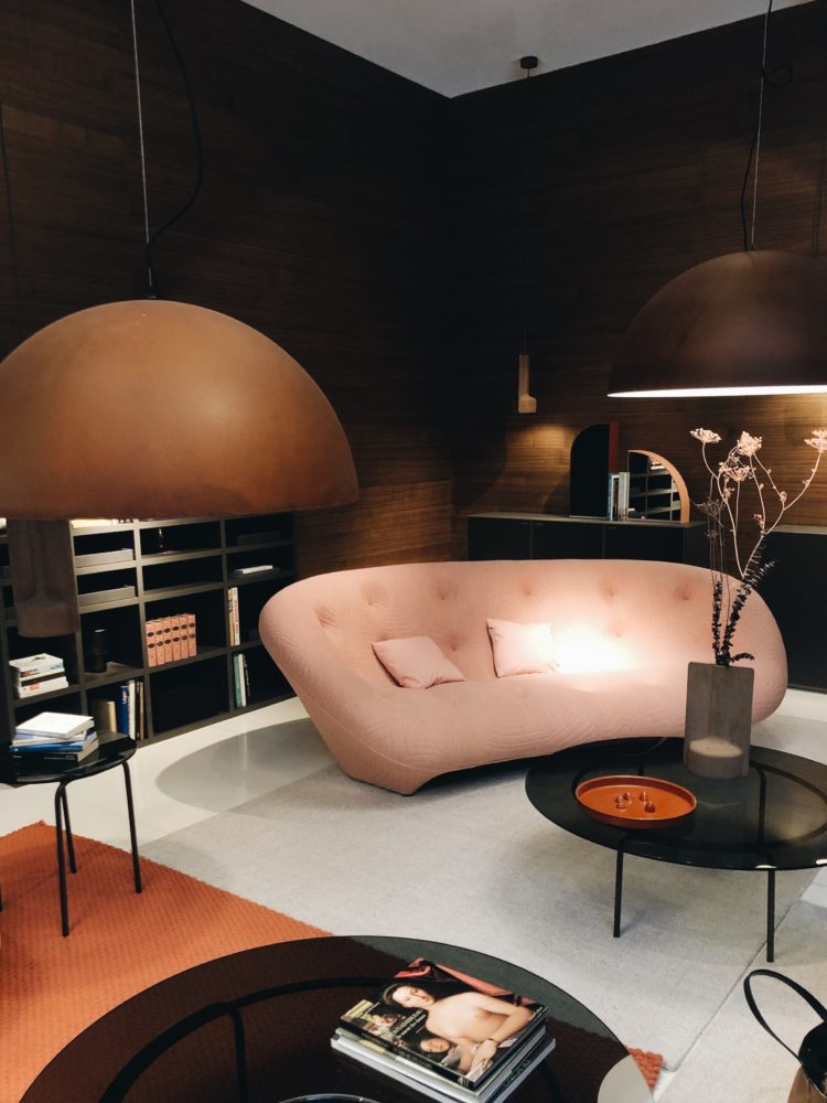 pale pink and brown at ligne roset at maison et objet paris 2019