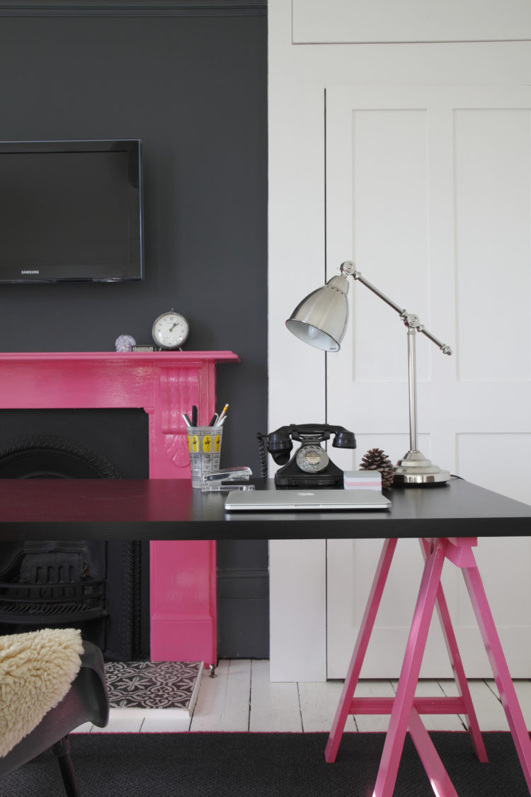 pink fireplace and trestle legs image by James Balston