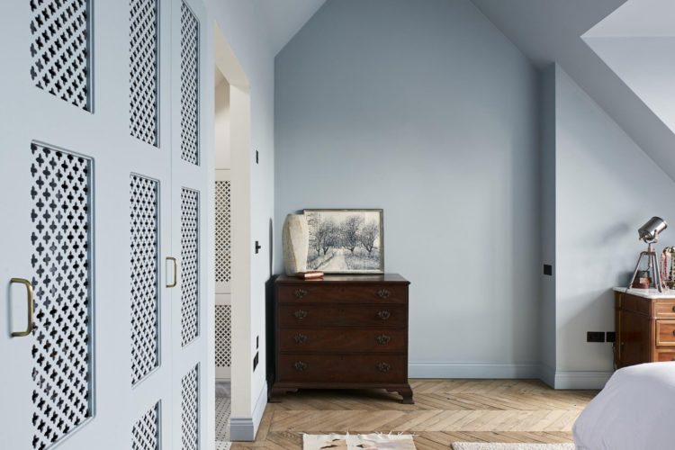 pale blue walls and antique wood via the modern house