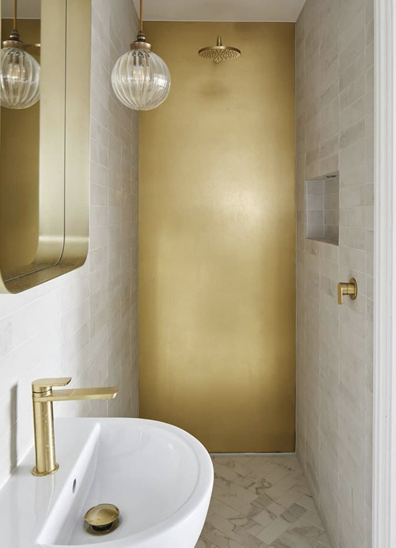 brass shower wall by shacklewell architects image by snook photograph