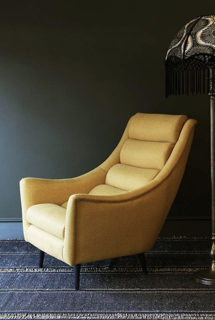  yellow jive herringbone tweed armchair designed by rockett st george