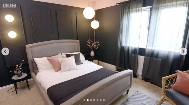 black bedroom, interior design, wall panelling