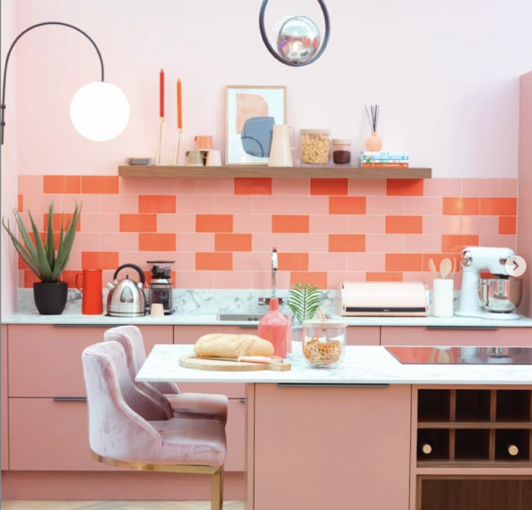 curve wall light in pink kitchen from houseof