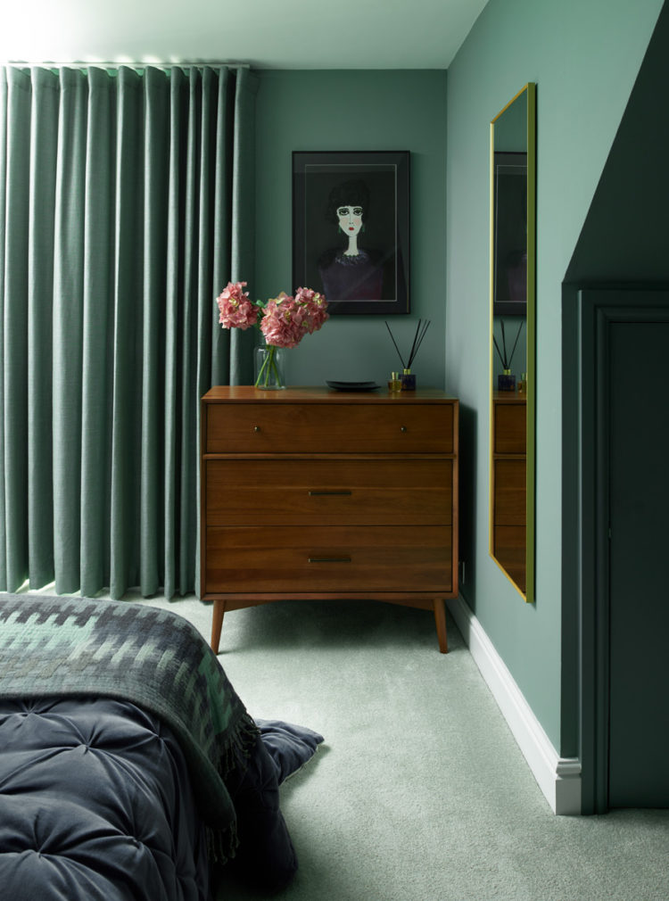 green curtains by Kate Lovejoy Interiors Photo by Adam Carter
