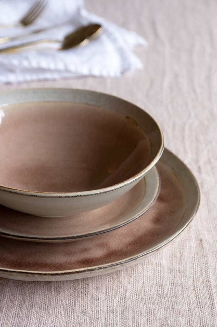 dinner plate, side plate and bowl in rose pink from rockett st george