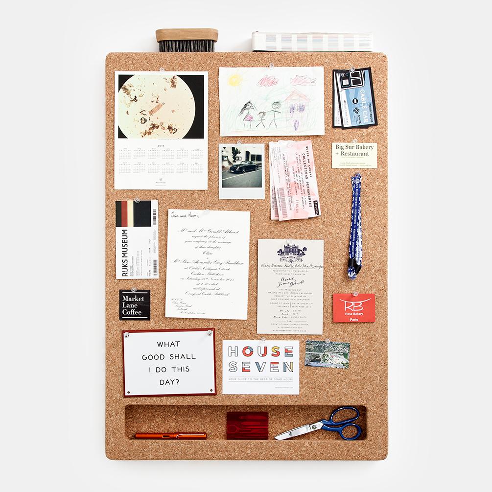 cork board with shelf from such and such 