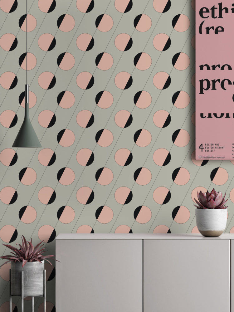 Kate Watson-Smyth selects the latest wallpaper collection by Jupiter10. The Lyon design features an oversized pink and black polka dot creating a modern alternative to a classic print. #wallpaper #geometric #madaboutthehouse