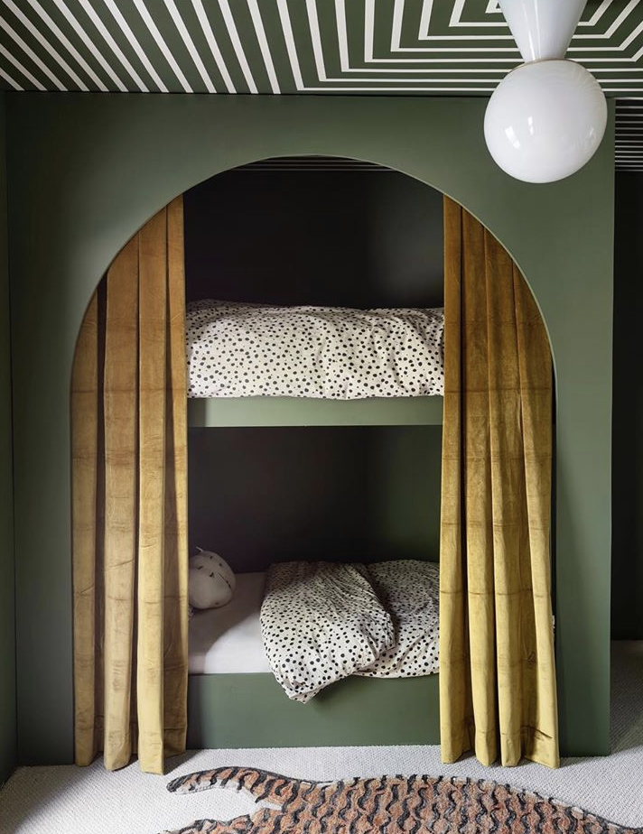 bunk beds and striped ceiling by sarah sherman samuel;