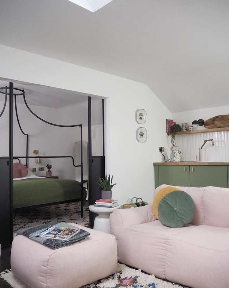 the green cupboards connect with the green bedspread and the round cushions with the round table via @lisadawson