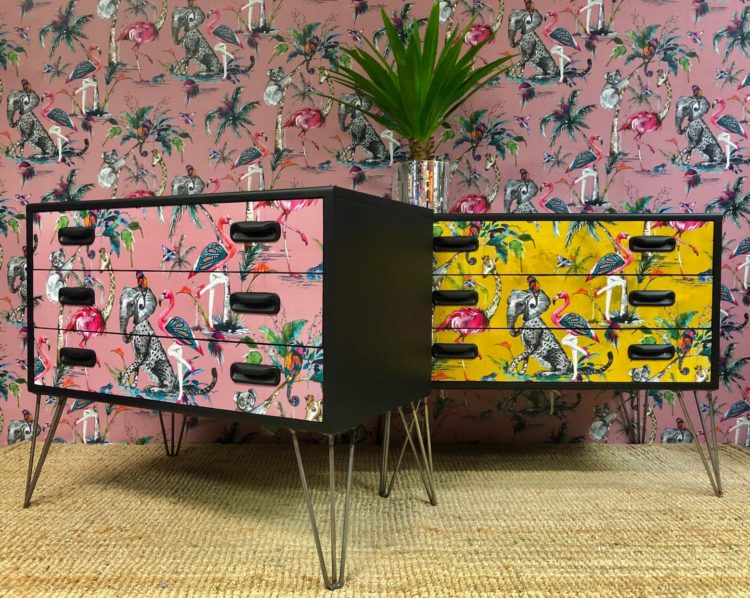 wallpapered furniture by muck n brass