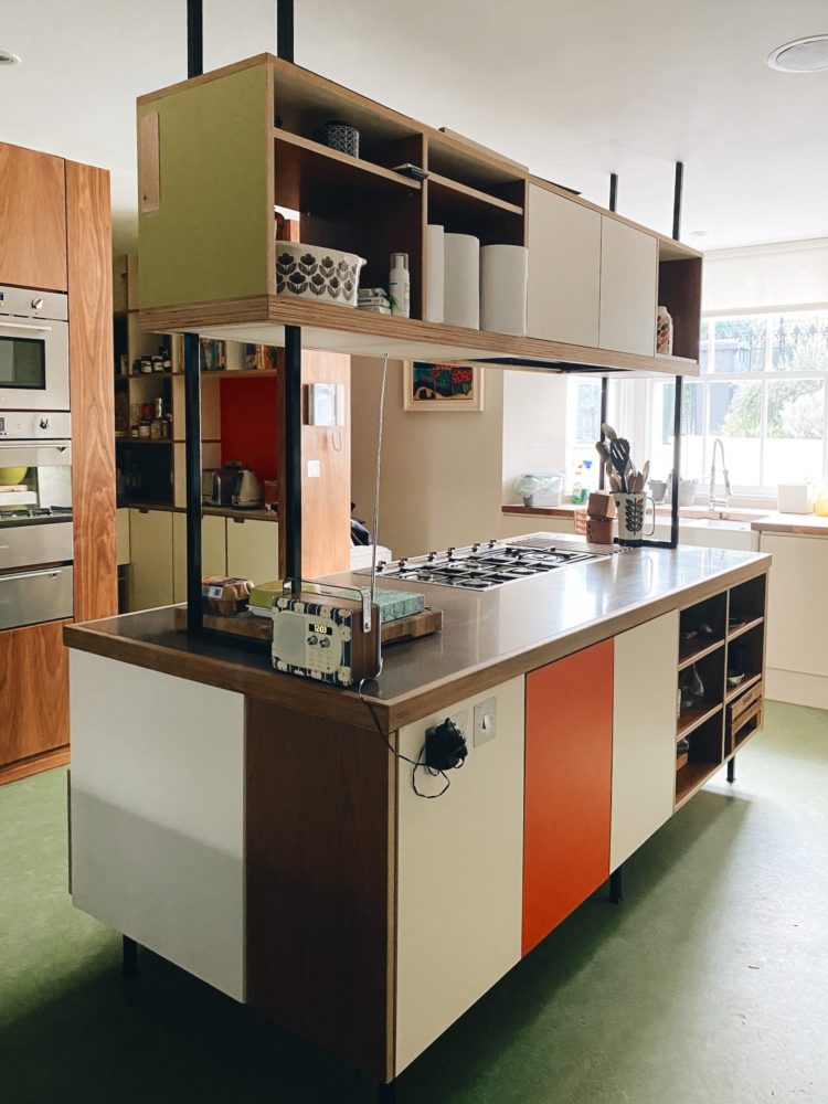 orla keily 60s inspired kitchen island in her home