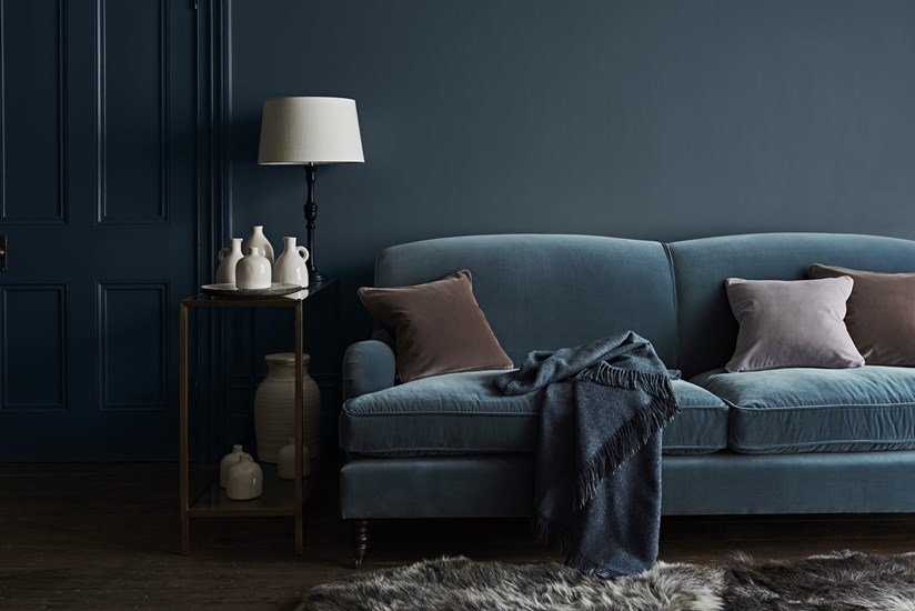 olivia sofa in blue velvet by neptune