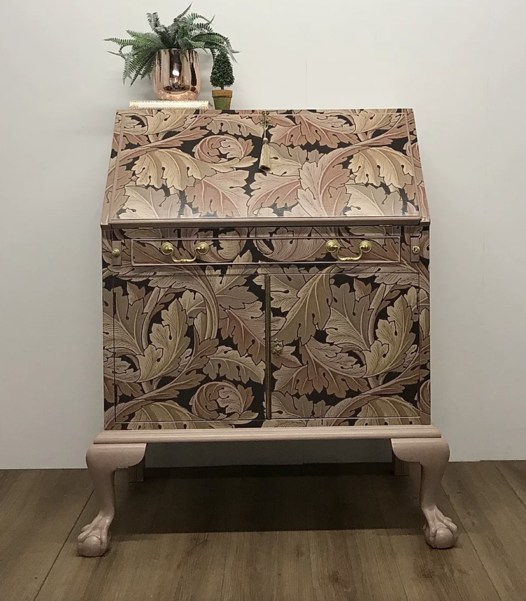 bureau covered with william morris paper by the pheasant pluckers wife