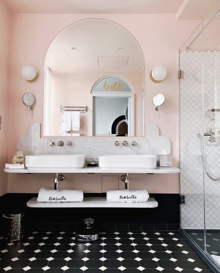 pink bathroom at the henrietta hotel