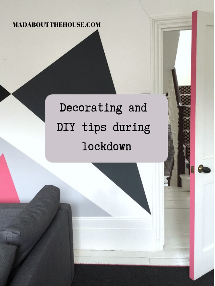 lockdown decorating tips. geometric painted wall with matching pink painted door edge