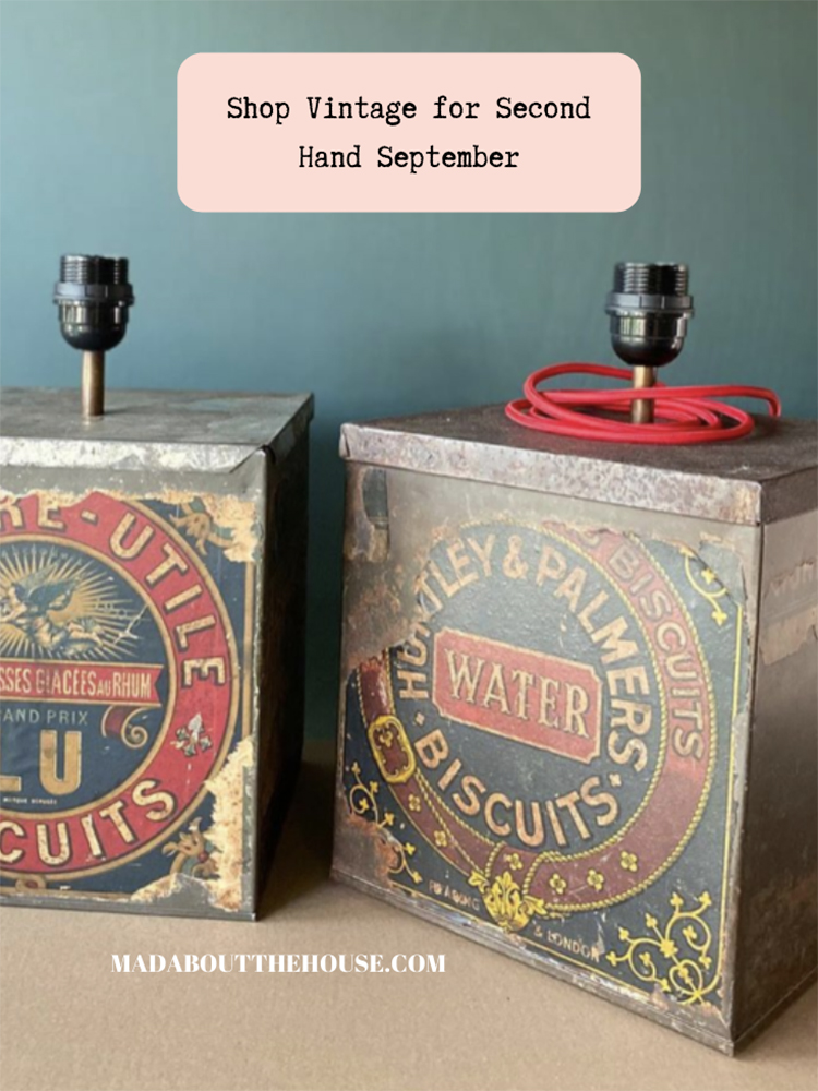 Shop vintage for Second Hand September. vintage biscuit tins made into lamp bases.