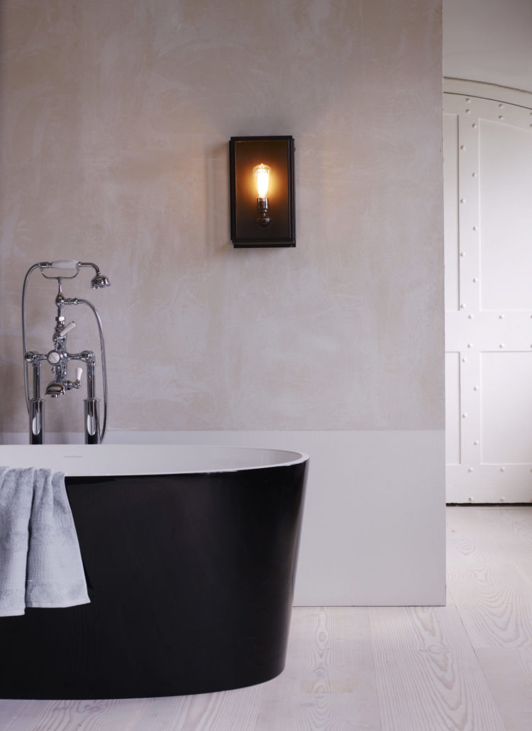 Davey Lighting - Box wall light - weathered brass, clear glass, externally glazed - 7642 BR WE CL - bathroom lighting - lifestyle - Portrait