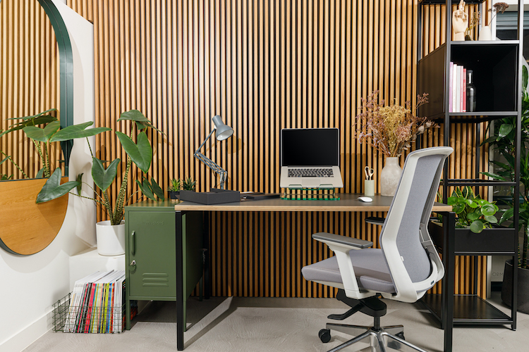 natural surfaces like wood and plants are key to a successful home office via trifle creative