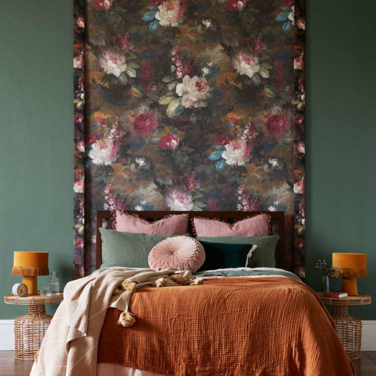 wallpapered bedhead via ideal home image by tim young