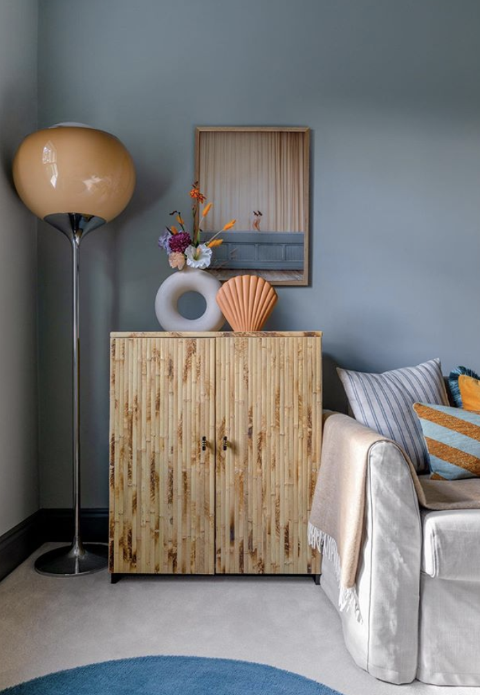 interior designer Em Gurner upcycled this Ikea cupboard using tortoiseshell bamboo from uk bamboo image by anna yanovski