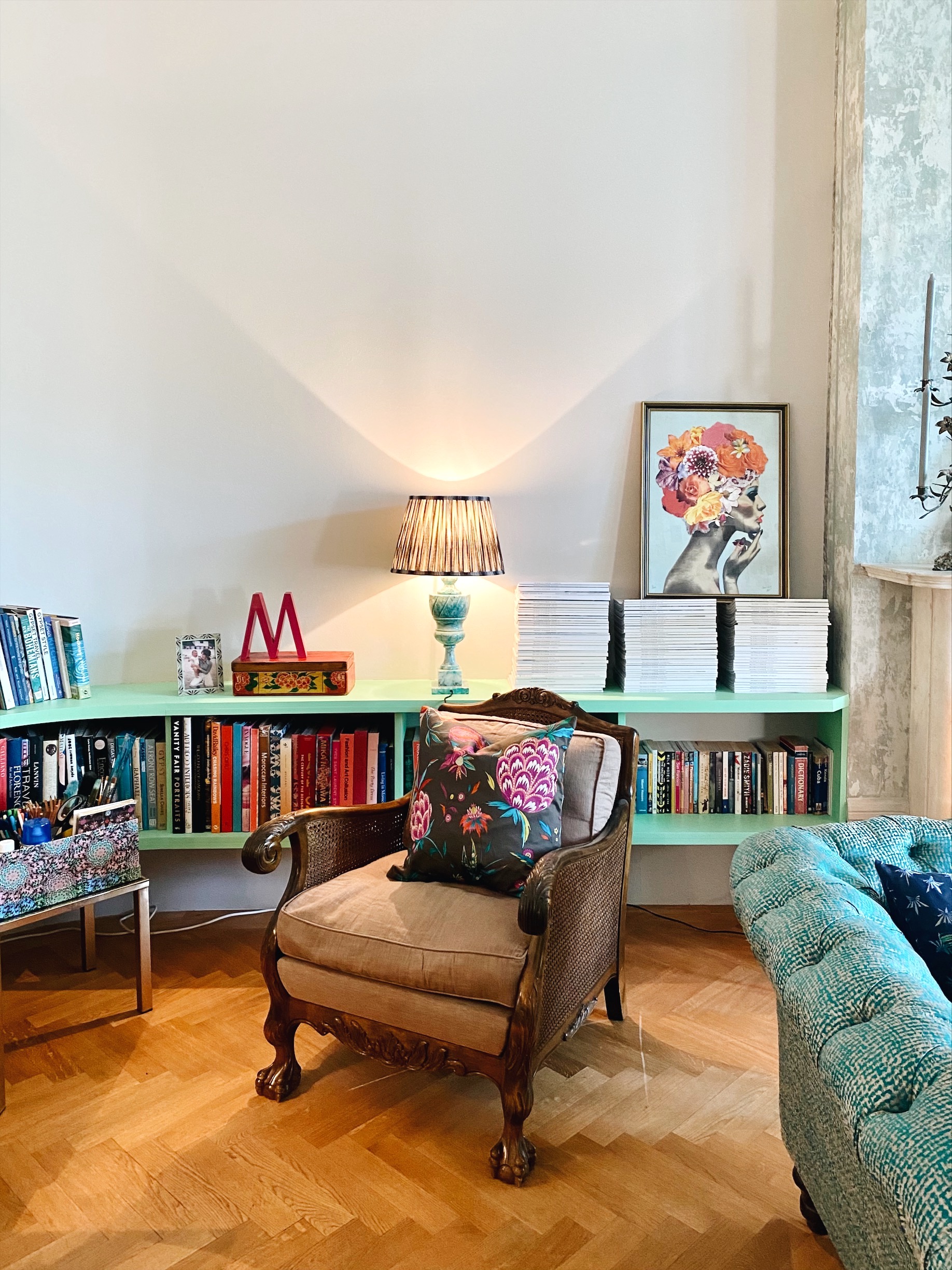 mint green shelves in the London home of Matthew Williamson