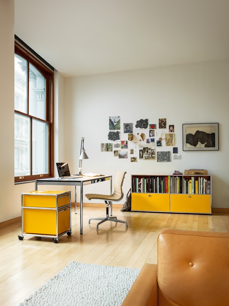 USM flexible furniture system can create a desk, filing cabinet and storage unit