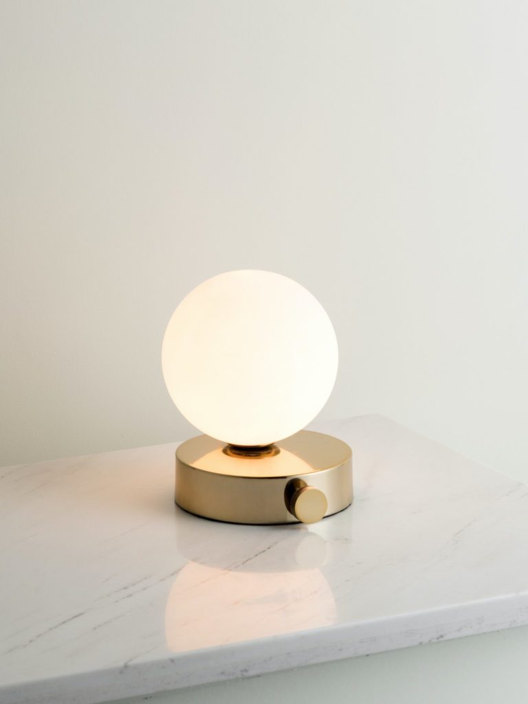 ducie brass and opal ball lamp from lights and lamps