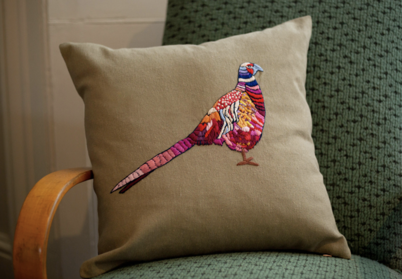 hand embroidered cushion by syrian women for sabbara charity