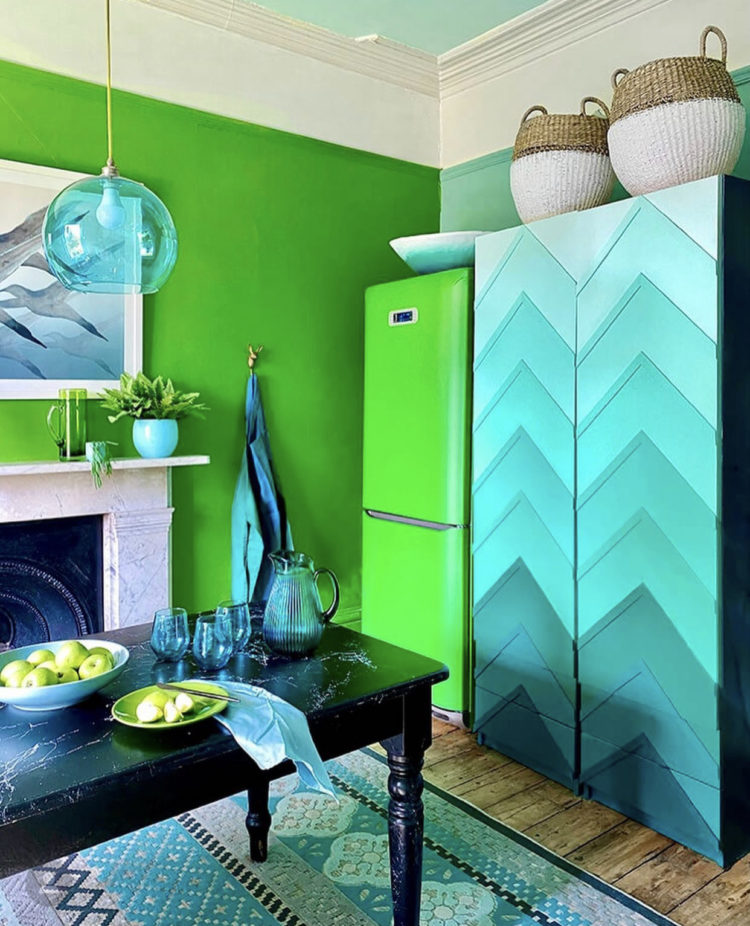 emerald green vinyl wrapped fridge by Anna Jacobs