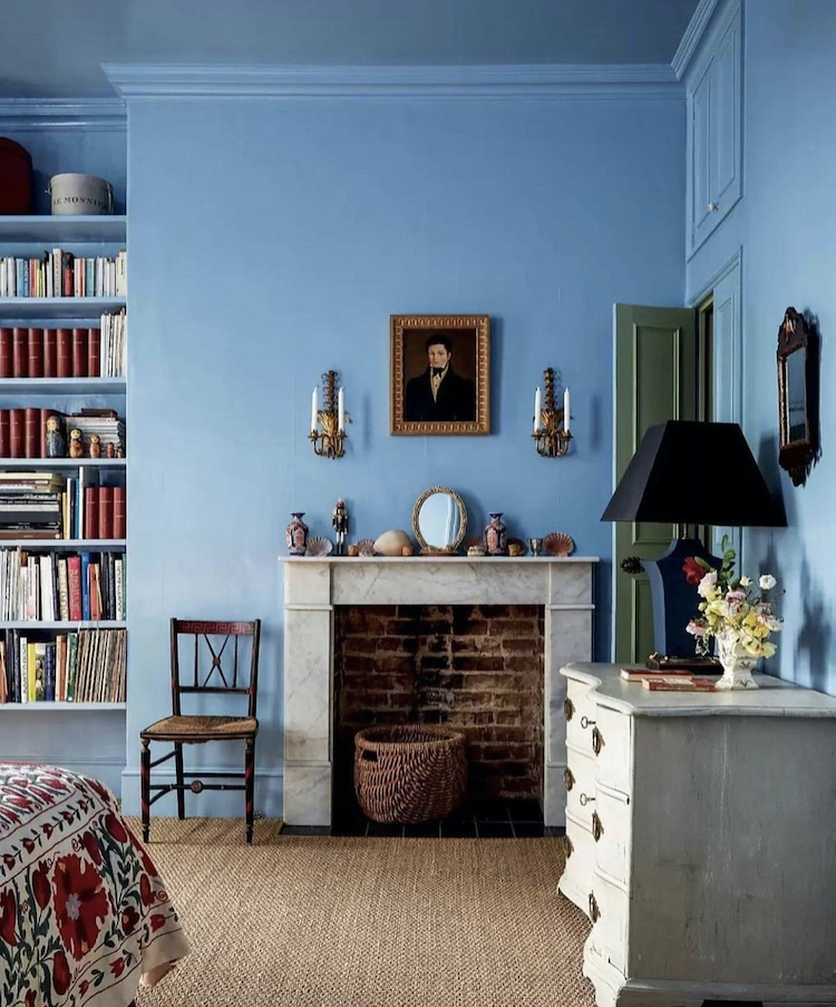 image by interior designer Emma Grant - blue colour drenching with contrasting door