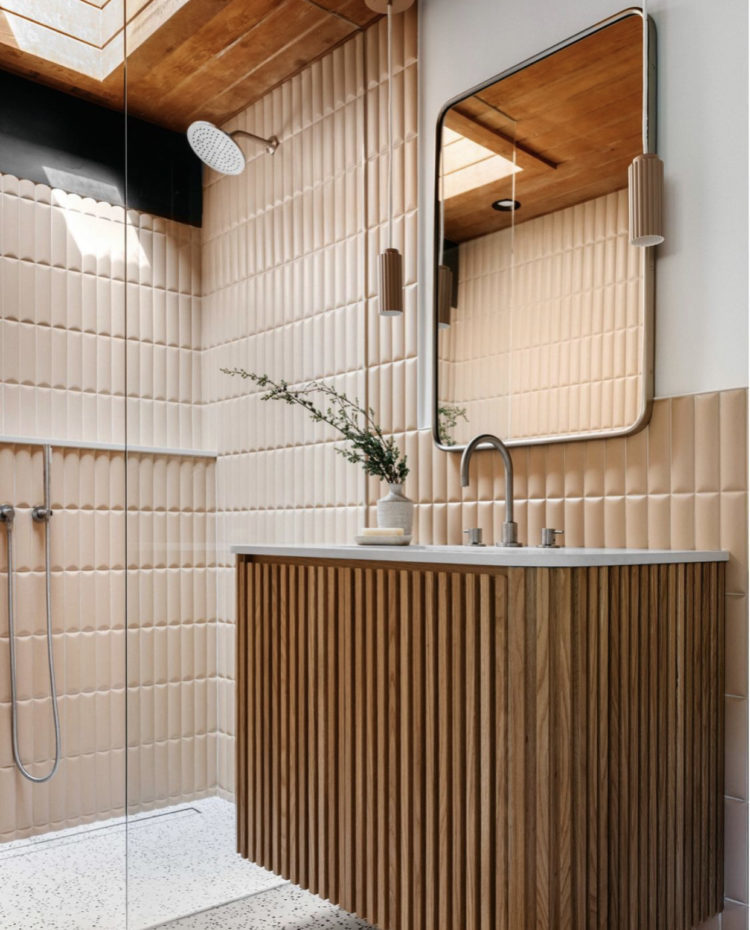 bathroom with fluted tiles