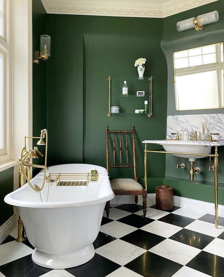 bathroom of openhouse10 painted in farrow and ball duck green