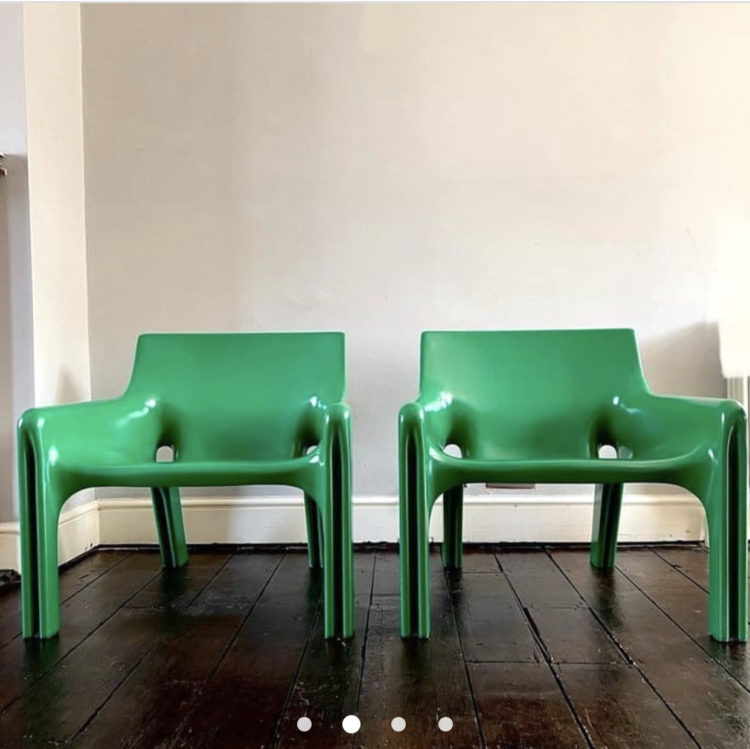 1970s vicario armchairs by Vico Magistretti for Artemide via Goods In on Narchie £1800