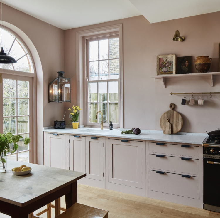 The kitchen of @sarahbrowninteriors as seen @countrylifemagazine. by plain english kitchens painted in silver polish inspired by goddards