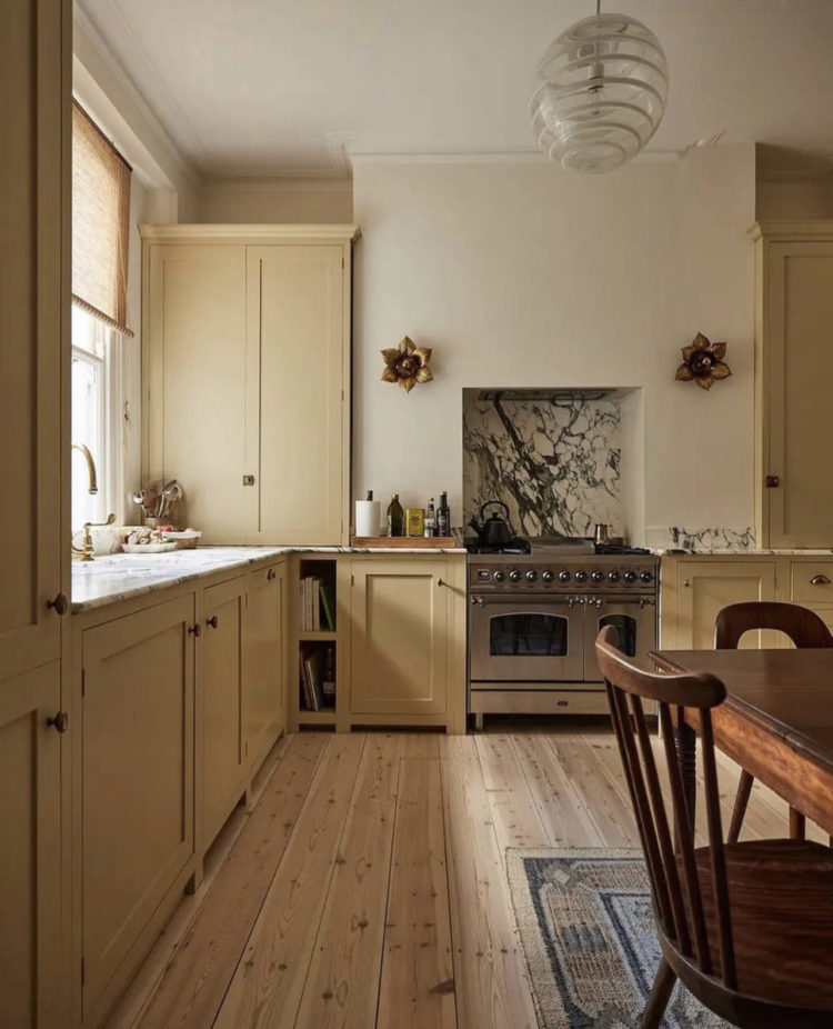 kitchen of pernille lind painted in farrow and ball cord shot for house and garden