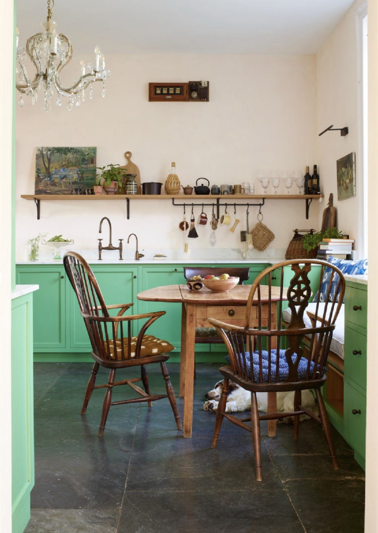farrow and ball emerald green and dimity in the ktichen of toast CEO uzie de Rohan Willner