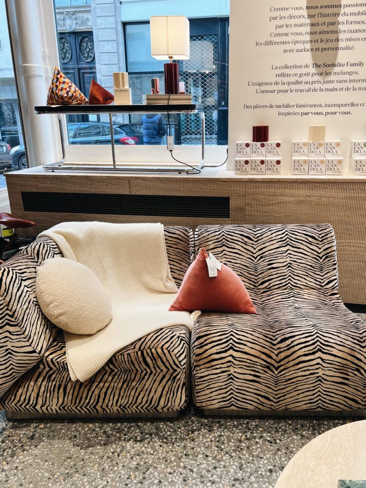 zebra sofa from the socialite family with cushions in collaboration with ladoublej